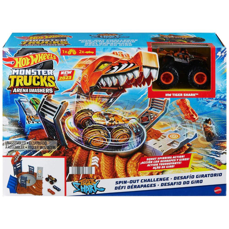 Hot wheels monster trucks arena smashers tiger shark playset, , medium-null