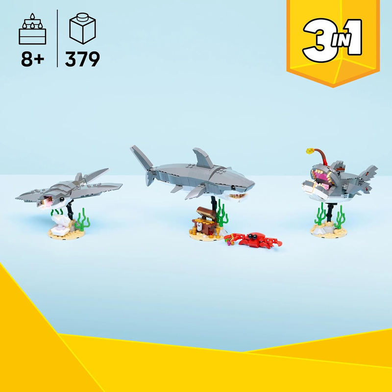 Lego creator 3-in-1 fierce shark with a treasure chest 31381 for ages 8+ 379pcs, , medium-null