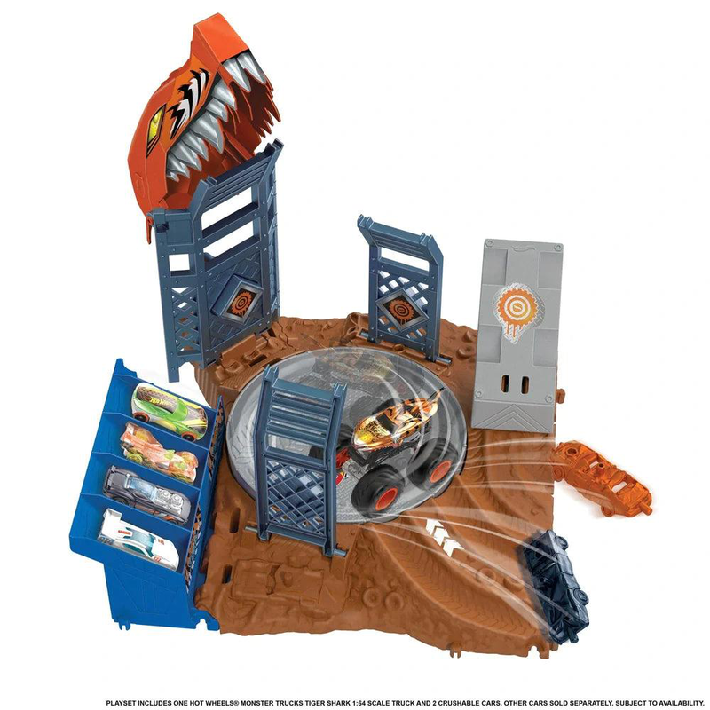 Hot wheels monster trucks arena smashers tiger shark playset, , medium-null
