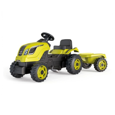 Smoby farmer xl green tractor and trailer, , medium