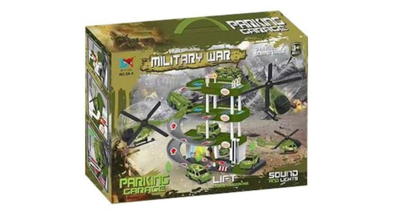 Military war parking garage toy set with cars, helicopters, lights & sound (2-level playset), , medium-null