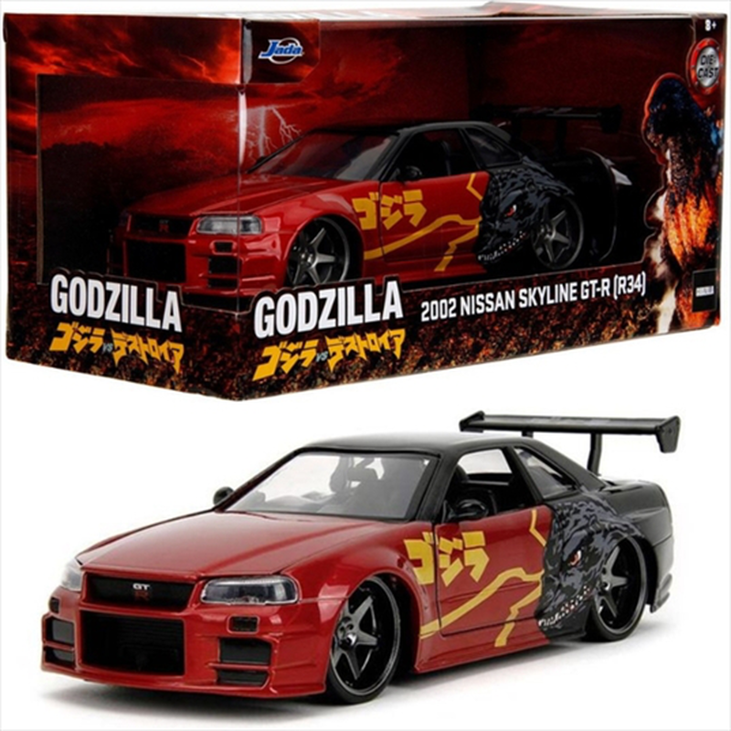 Jada 1/24 2002 nissan skyline gtr godzilla black/red with japanese graphics., , medium-null
