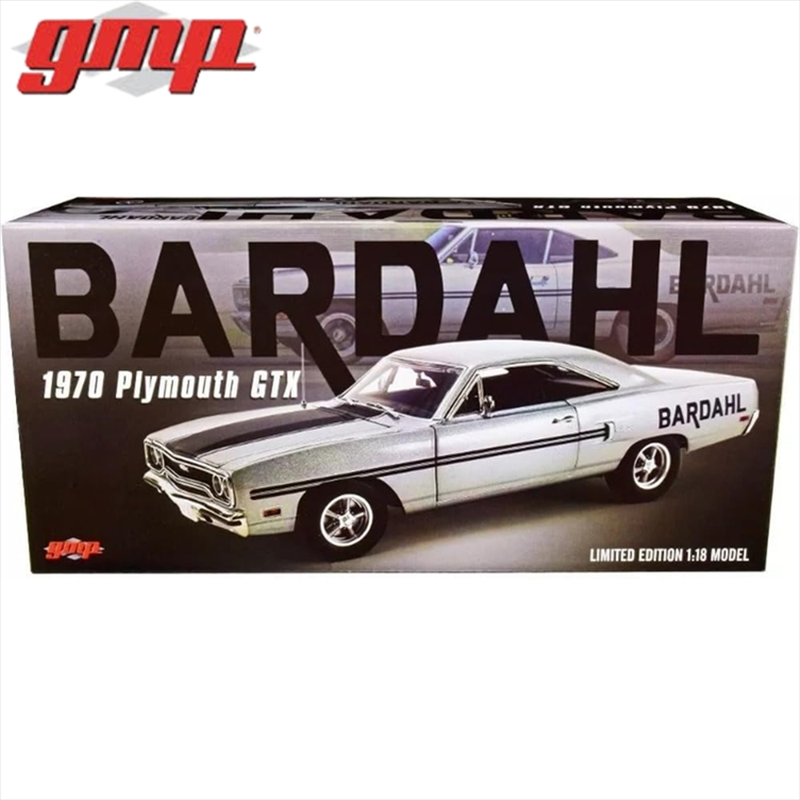 Gmp 1/18 1970 plymouth gtx drag car bardahl al young, grey-blue, , medium-null