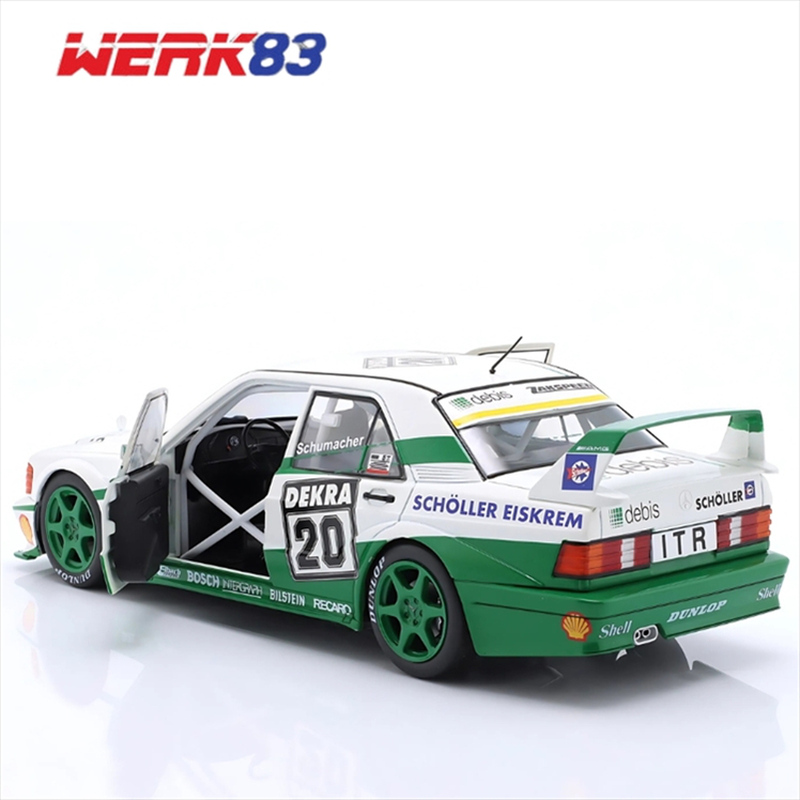 Werk83 1/18 1991 mercedes-benz 190e 2.5-16 evo II #20 michael schumacher dtm race norisring, green/w, , medium-null