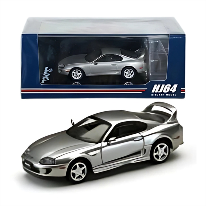Hobby japan 1/64 toyota supra rz jza80 Genuine customized version with active spoiler parts,silver, , medium-null