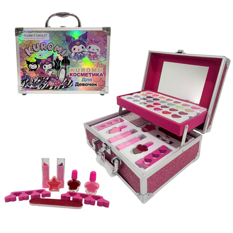 Kuromi βαλιτσάκι παιδικού μακιγιάζ με καθρέφτη & πολύχρωμη παλέτα, 6+ ετών, , medium-null