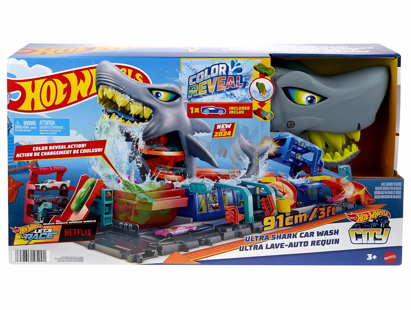 Hot wheels let's race netflix - city ultra shark car wash playset, , medium-null