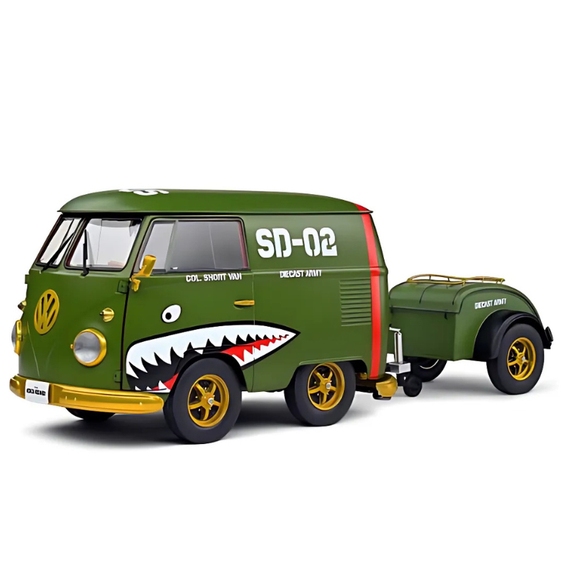 Solido 1/18 1950 volkswagen t1 kool kombi with trailer, green, , medium-null