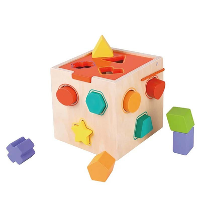 Wooden shape sorting cube, , medium
