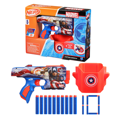 Nerf marvel captain america blaster & 10 darts 8y+
