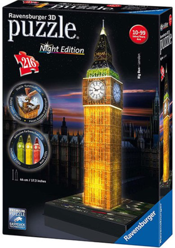 Ravensburger 3d &pi;&alpha;&zeta;&lambda; night edition big ben led 12588 (216 &tau;&epsilon;&mu;.), , medium-null