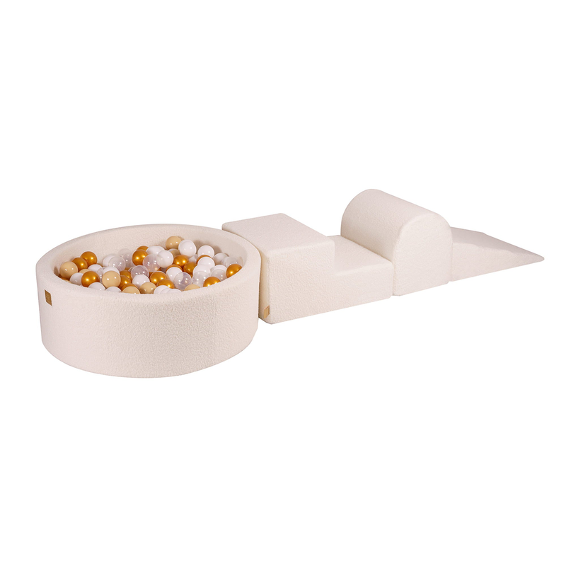 Meowbaby&reg; foam climbing blocks for toddlers boucle white 3 elements with ball pit 90x30cm + 200 balls, , medium-null