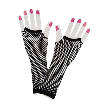 Black net gloves 1980s 80's, , medium