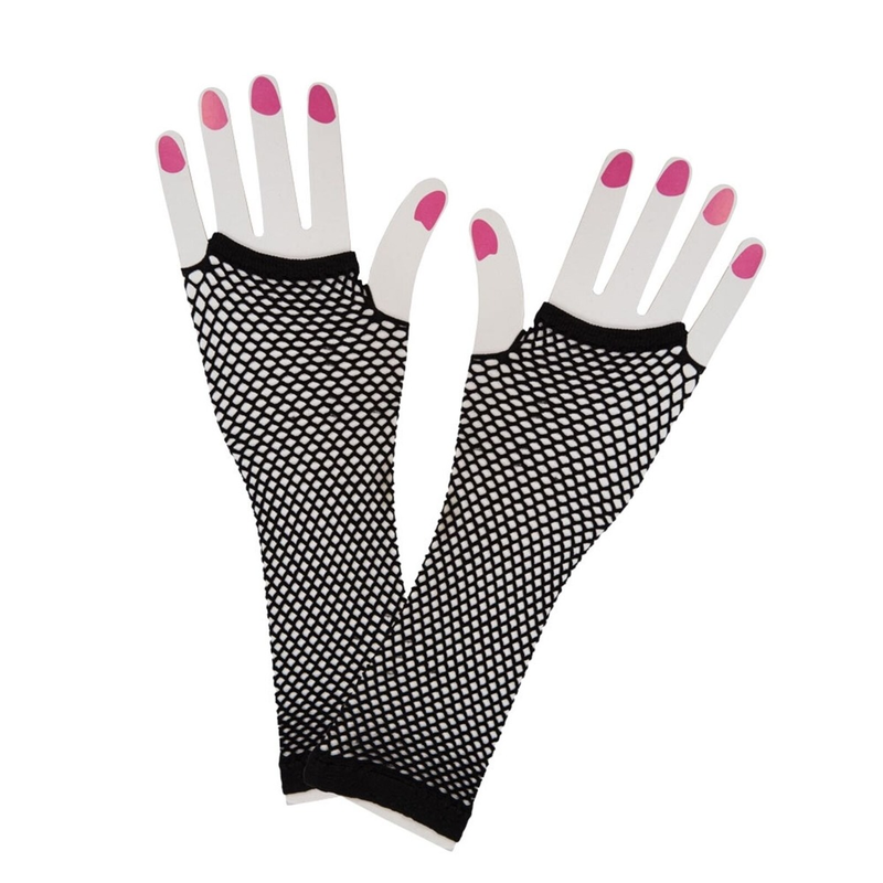 Black net gloves 1980s 80's, , medium-null