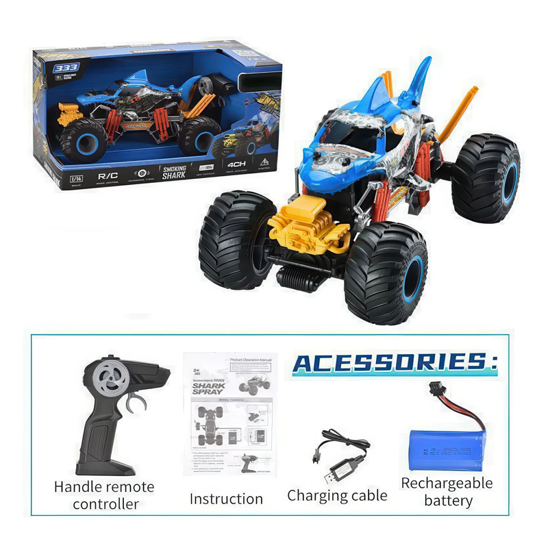 Spraying 'smoking shark' off-road remote controlled rc muscle monster truck, , medium image number null