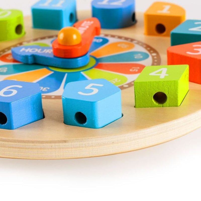 Product image: Phoohi ξύλινο εκπαιδευτικό παιχνίδι 3 σε 1, εκμάθηση ώρας, ταίριασμα σχημάτων & περνάω χάντρες, , medium-null