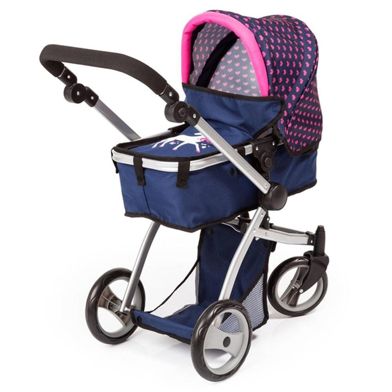Bayer milano doll pram 6-in-1 mega set - dark blue with pink hearts, , medium-null