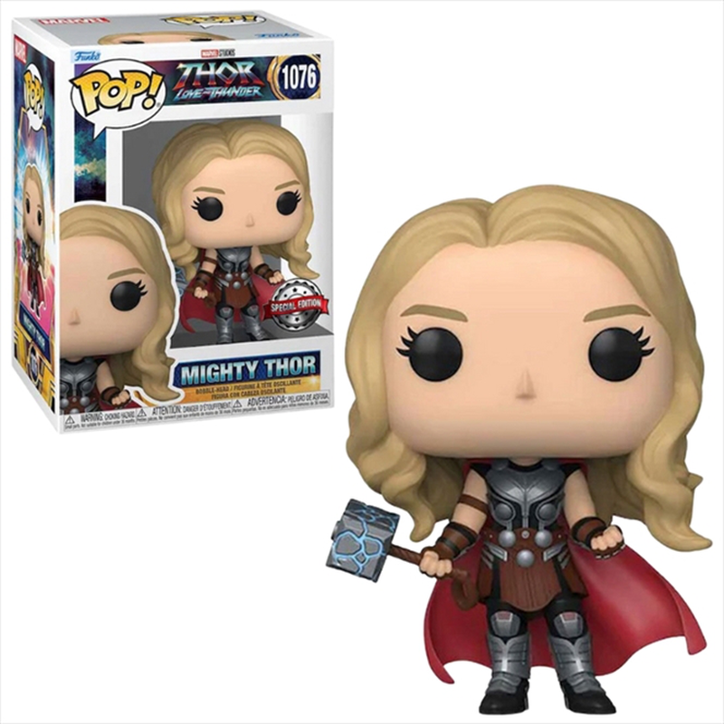 Funko pop! Marvel: thor love and thunder - mighty thor without helmet metallic special edition #1076, , medium-null