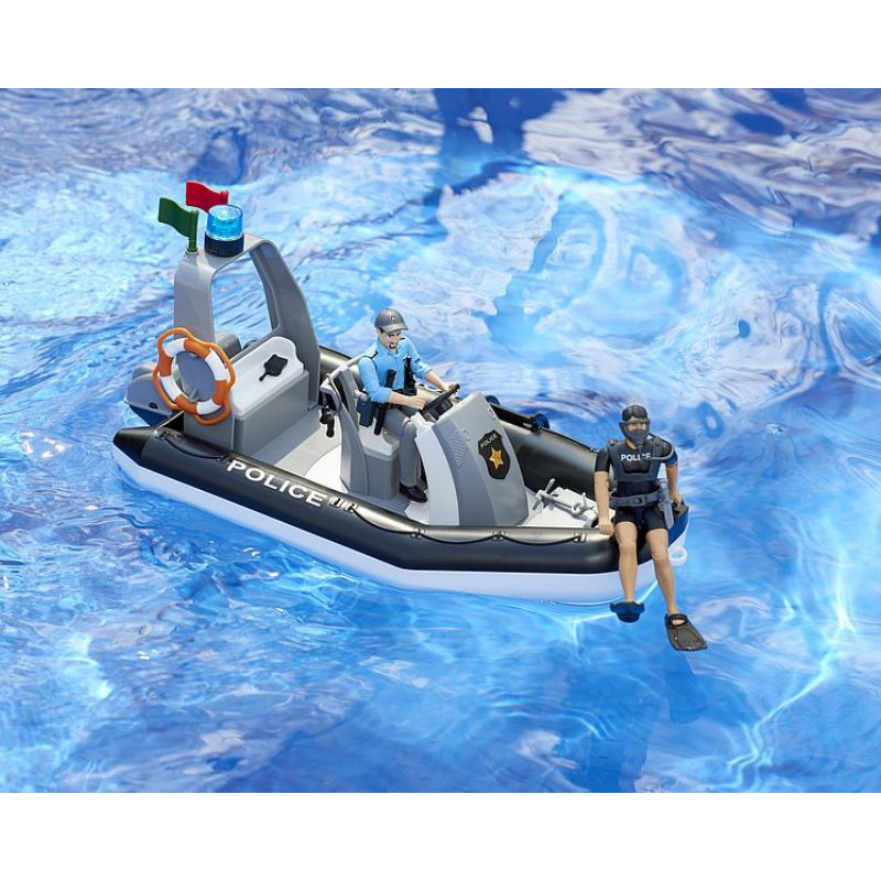 Bruder bworld police boat with rotating beacon light 2 figures and acc. 062733, , medium-null