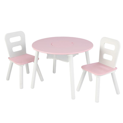 Kidkraft round storage table  2 chairs set - white/pink 26165, , medium