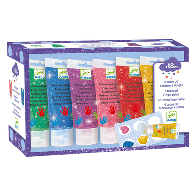 Djeco 6 tubes of finger paint - glitter, , medium