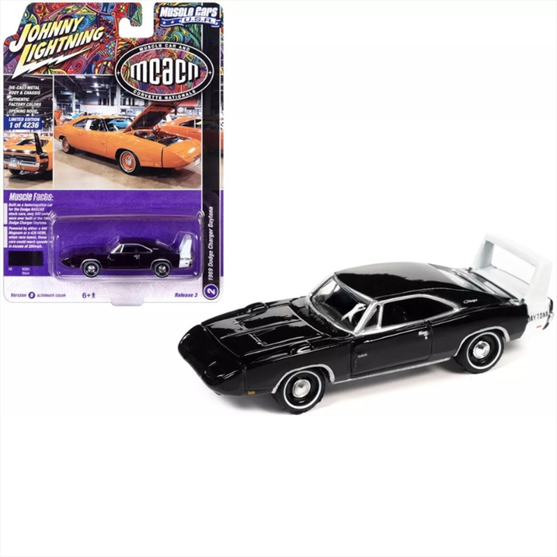 Johnny lightning 1/64 1969 dodge charger daytona *mcacn*, black, , medium-null