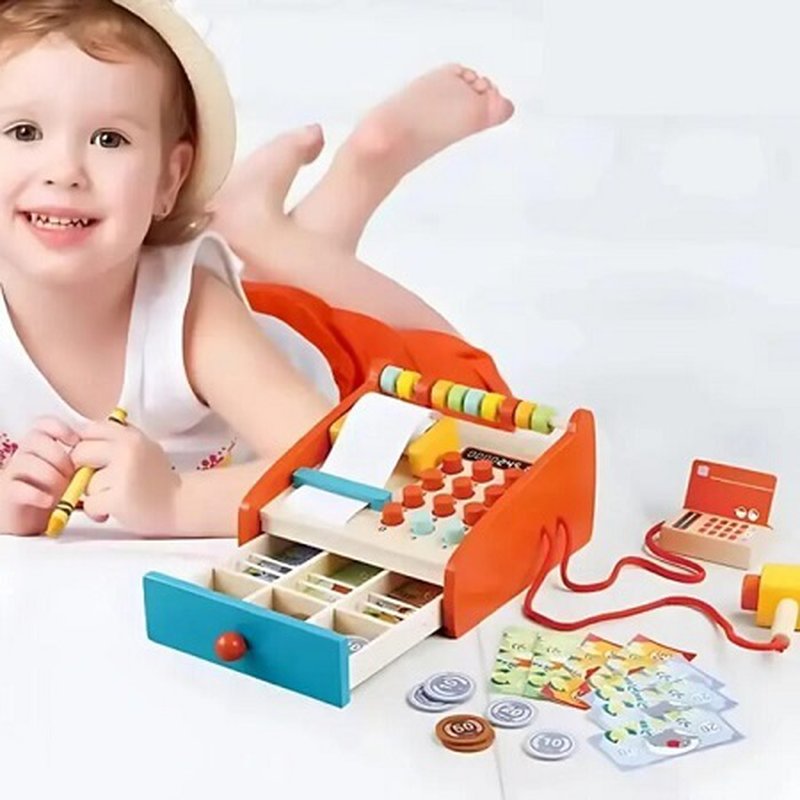 Phoohi wooden cash register 33pcs set 24m+, , medium-null