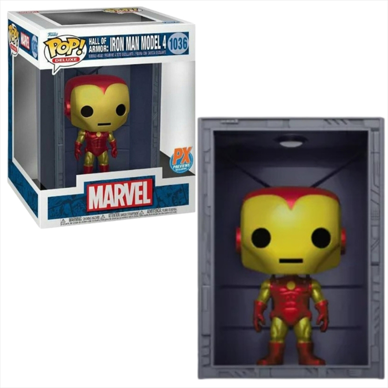 Funko pop! Deluxe: marvel hall of armor: iron man model 4 metallic px previews exclusive #1036 bobbl, , medium-null