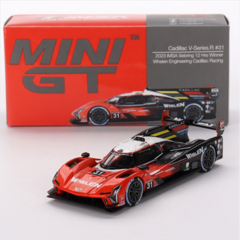 Mini gt 1/64 2023 cadillac v-series r cadillac racing #31 whelen engineering sebring 12hrs winner, r, , medium-null