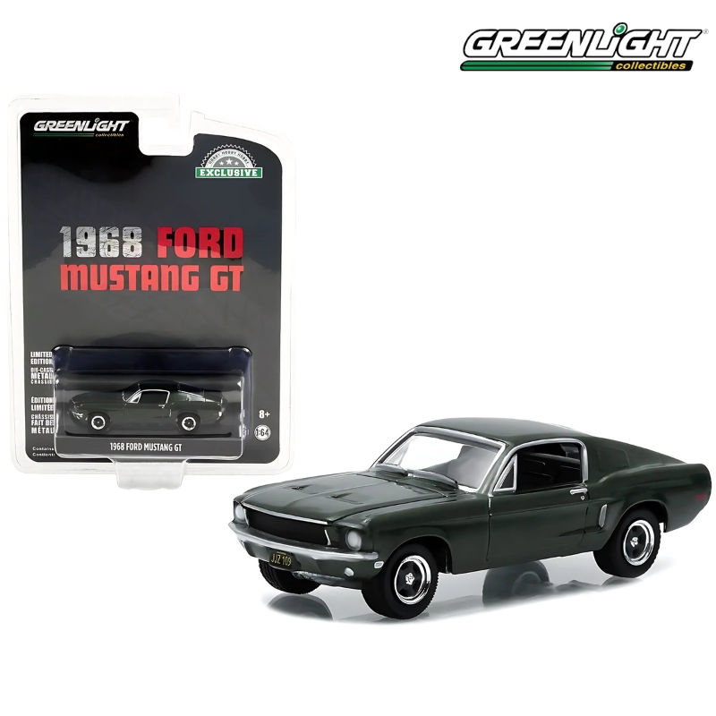 Greenlight 1/64 1968 ford mustang gt fastback, highland green, , medium-null