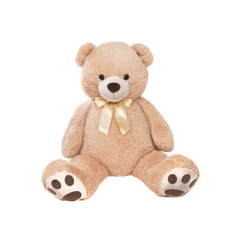 Beige teddy bear with gold bow 150cm, , medium-null