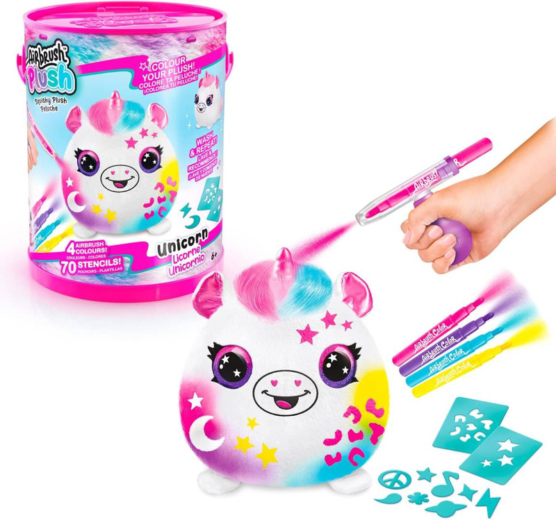 Canal toys - Airbrush plush ofg 266- Airbrush your plush toy, paint your own plush toy with electric Airbrush spray gun, markers and stencils, 1 surprise plush, multi-colour, , medium-null
