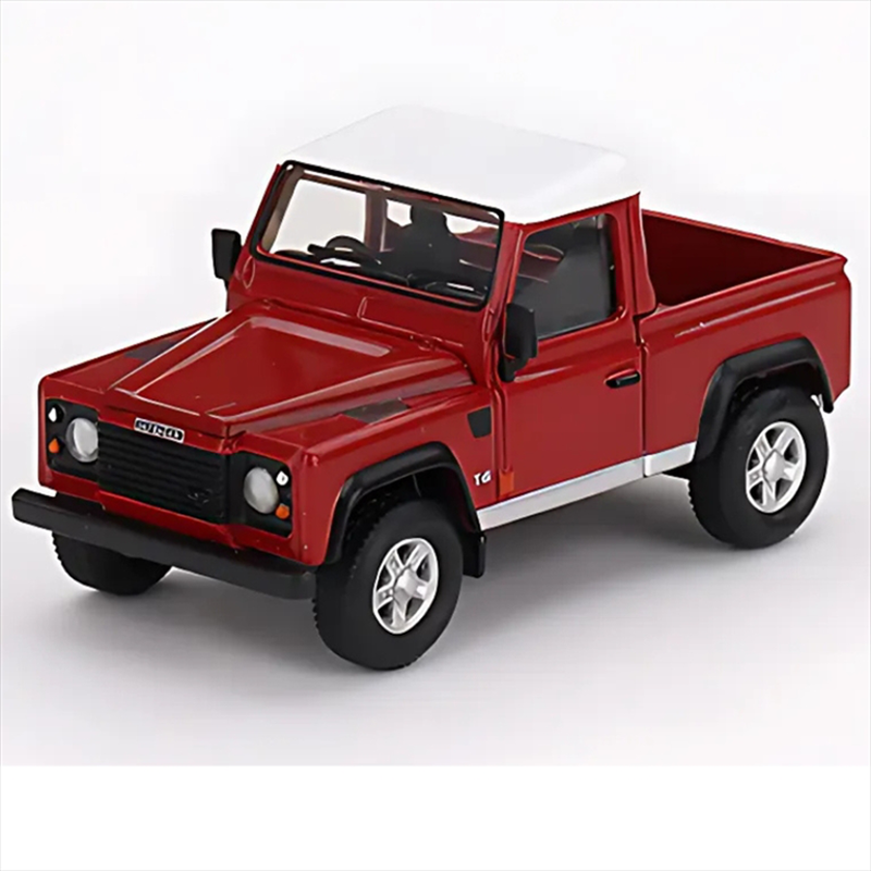 Mini gt 1/64 land rover defender 90 pick-up, masai red/white roof, , medium-null