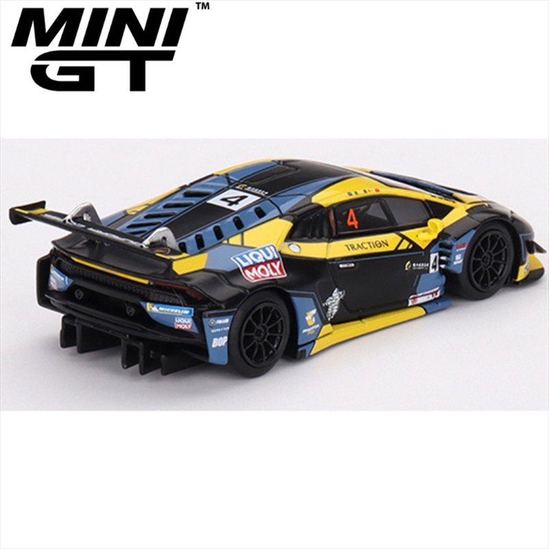 Mini gt 1/64 2022 lamborghini huracan gt3 evo #4 3rd place macau gp macau gt cup, black/yellow, , medium-null