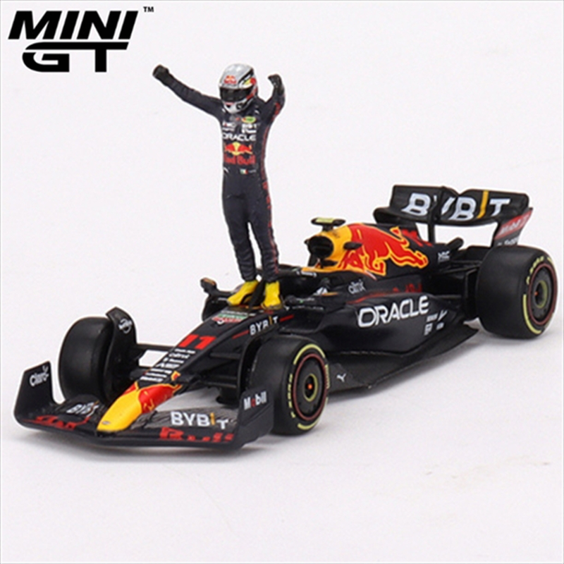 Mini gt 1/64 2022 oracle red bull racing rb18 #11 sergio perez winner monaco grand prix, blue/yellow image number null