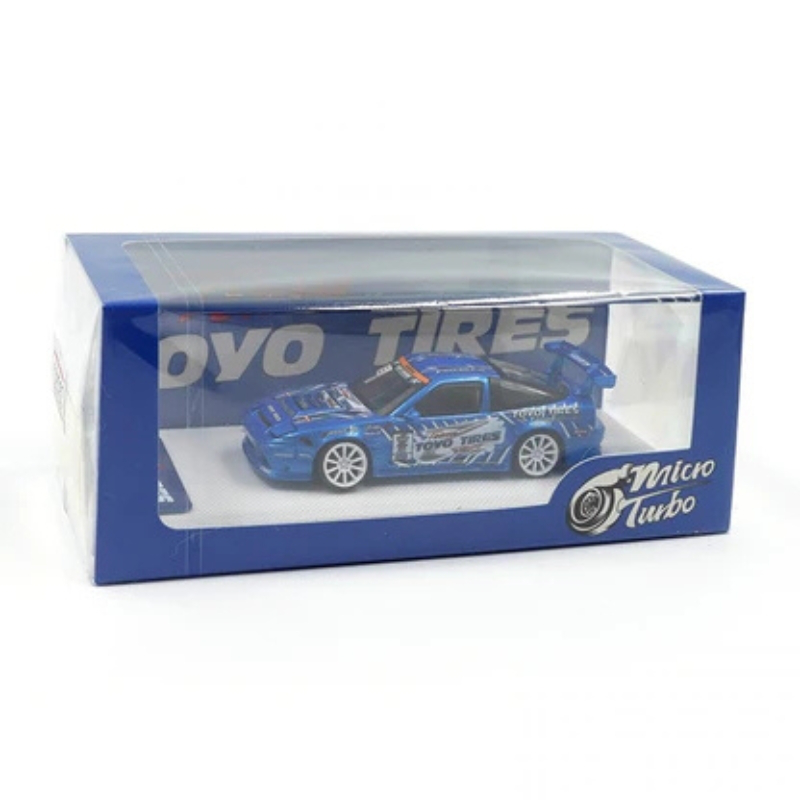 Microturbo 1nissan 180sx drift car, metallic blue: toyo tires 1:64 diecast model car by micro turbo, , medium-null