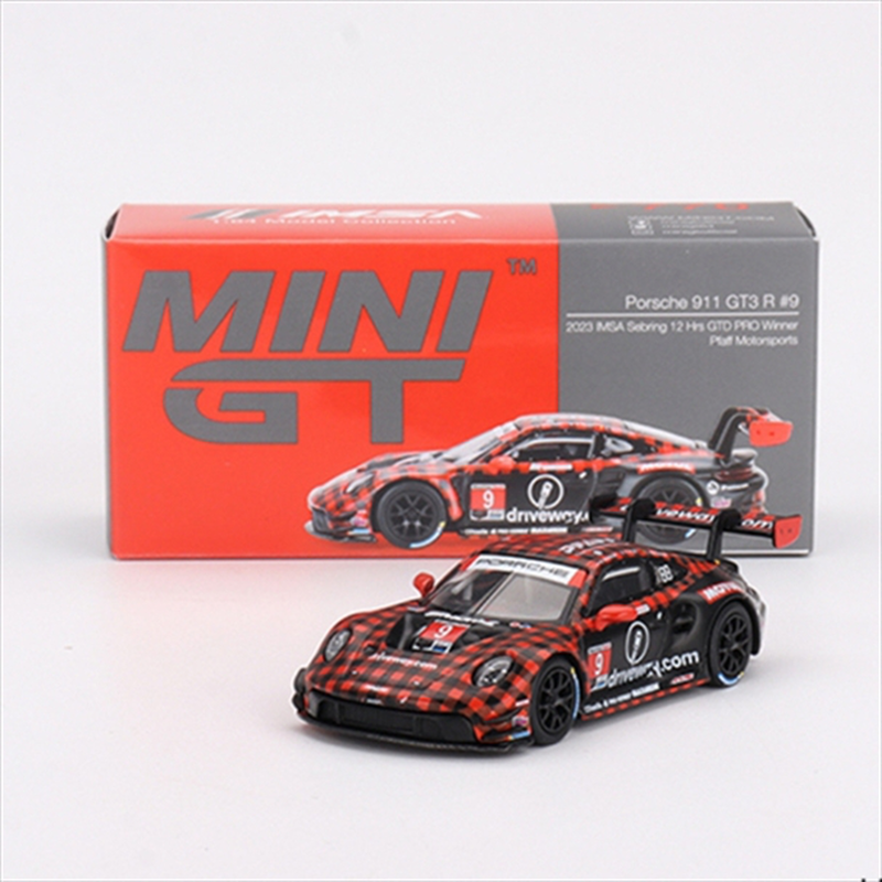 Mini gt 1/64 2023 porsche 911 992 gt3 r #9 gtd pro pfaff motorsport sebring 12hrs winner, black/red, , medium-null