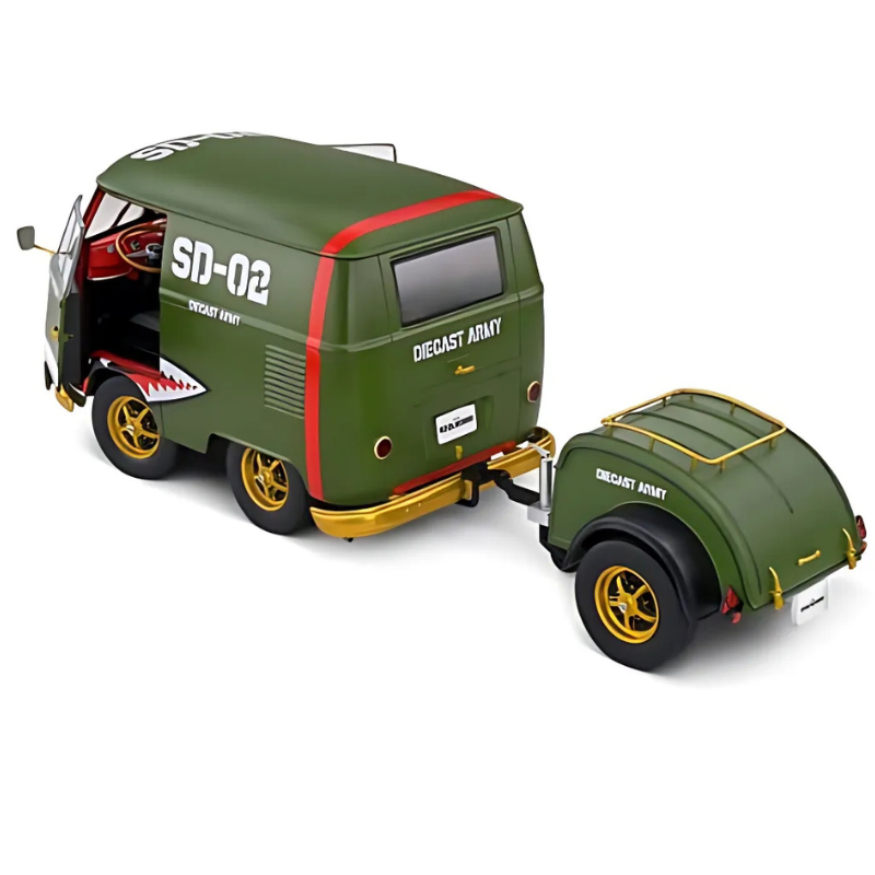 Solido 1/18 1950 volkswagen t1 kool kombi with trailer, green, , medium-null