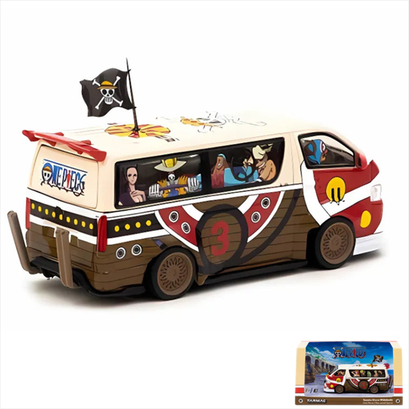 Product image: Tarmac 1/64 toyota hiace widebody *one piece thousand sunny*, white/red/brown, , medium-null