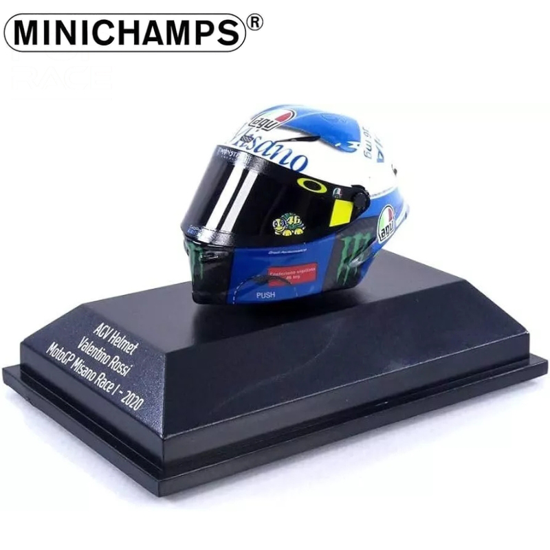 Product image: Minichamps 1/8 2020 agv helmet valentino rossi motogp misano race 1, white/blue, , medium-null