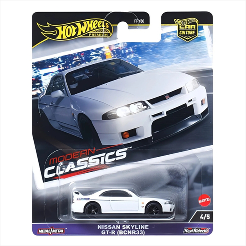 Mattel hot wheels premium car culture: modern classics - nissan skyline gt-r bcnr33, white 4/5, , medium image number null
