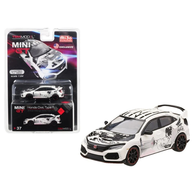 Mini gt 1/64 2018 honda civic type r fk8 art car manga autoshow paris left hand drive, white/black