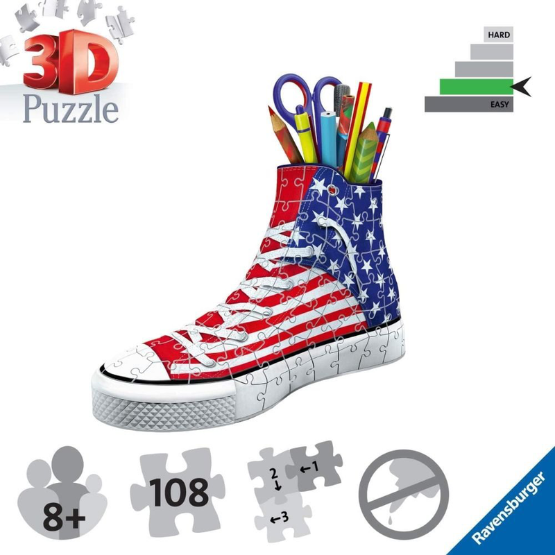 Product image: Ravensburger 3d puzzle παπούτσι sneaker με αμερικάνικη σημαία 108 κομμάτια & λειτουργική μολυβοθήκη, , medium-null