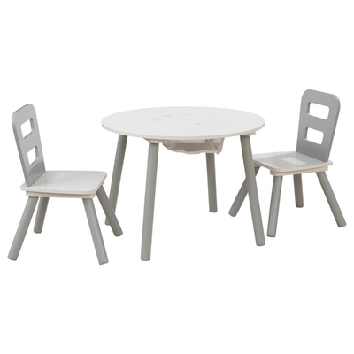 Kidkraft round storage table  2 chairs set - white/gray 26166, , medium