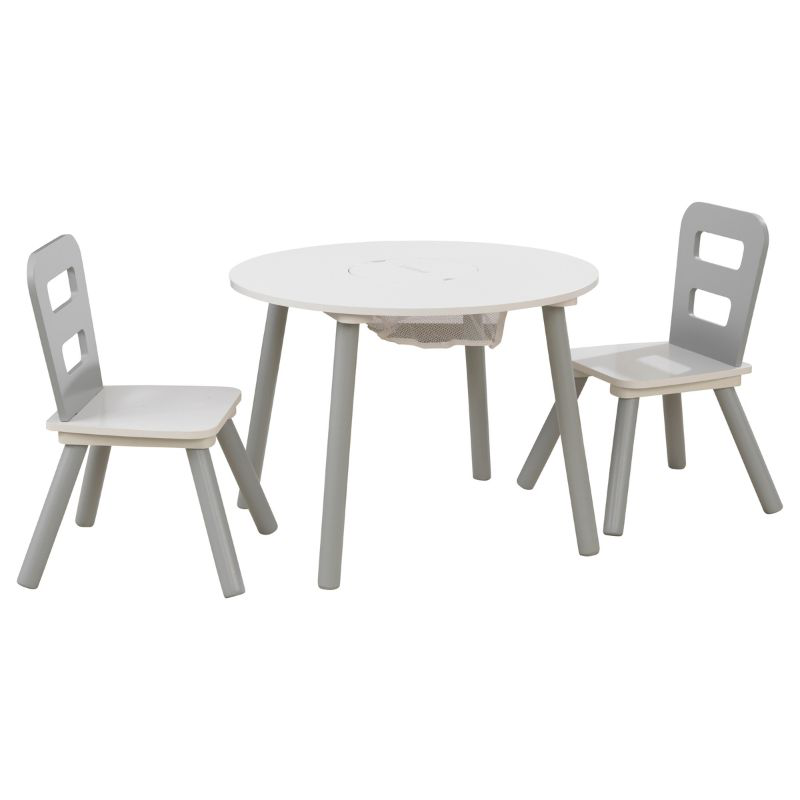 Kidkraft round storage table  2 chairs set - white/gray 26166, , medium-null