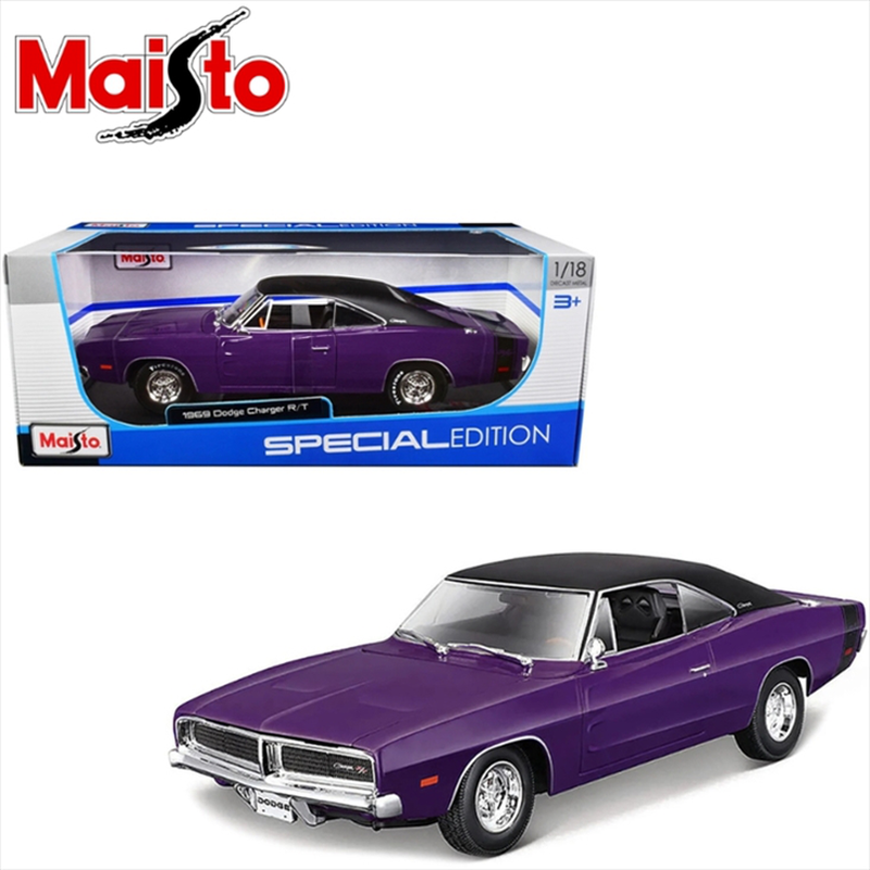 Maisto 1/18 1969 dodge charger r/t, purple/black, , medium-null
