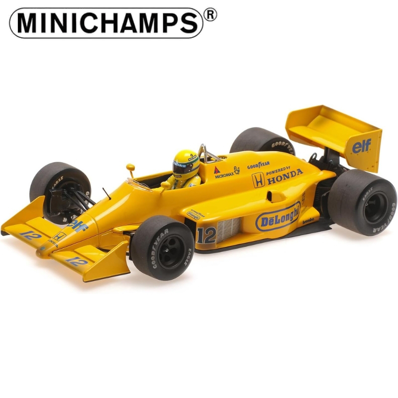 Minichamps 1/43 1987 lotus honda 99t ayron senna, 1st win monaco gp 1987, dirty version, yellow, , medium-null
