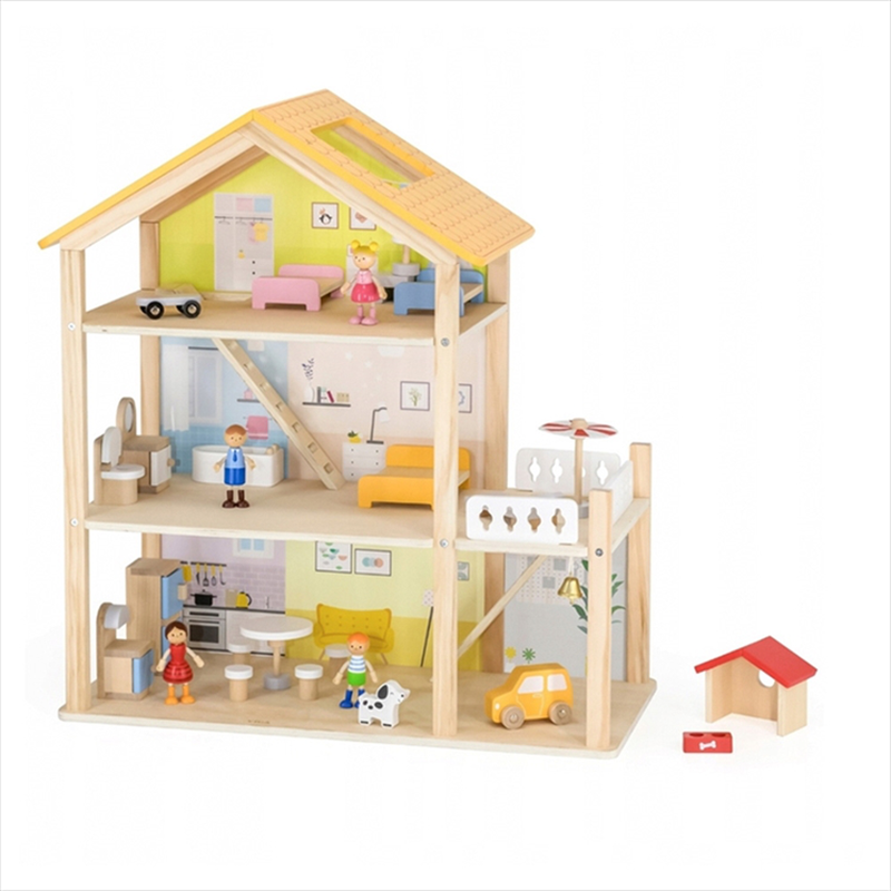 3-storey wooden dollhouse - complete set, , medium-null