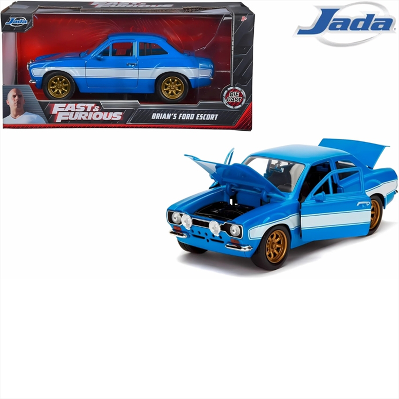 Jada 1/24 brians ford escort rs2000 mk1 *fast  furious*, blue/white #99572, , medium-null