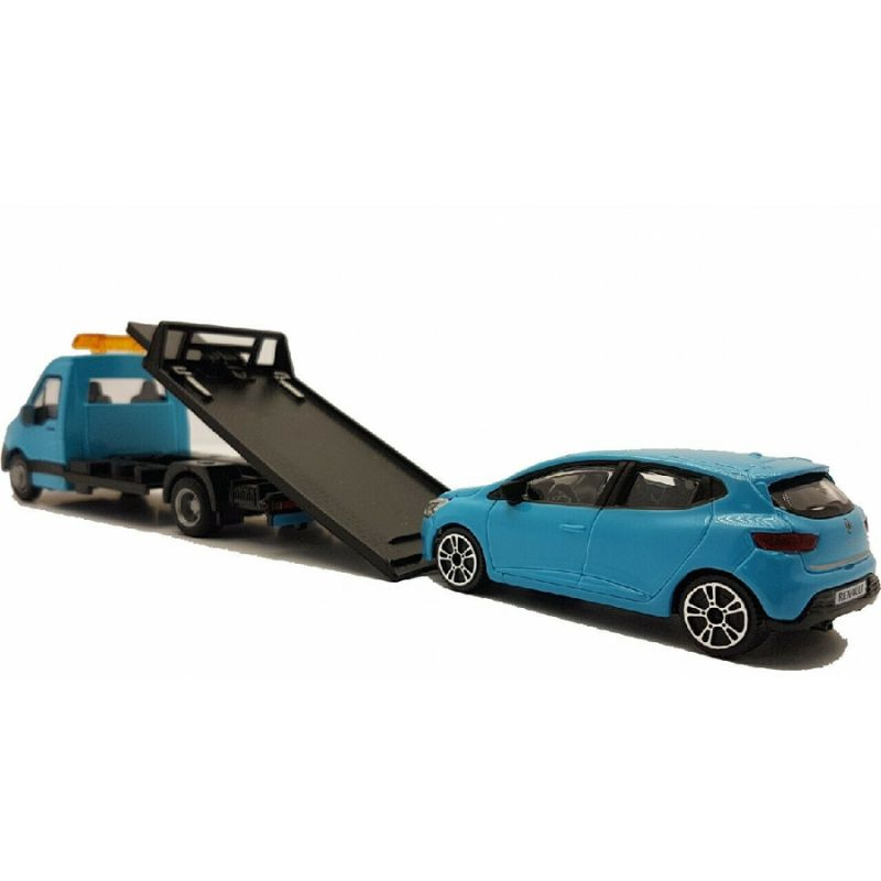 Bburago 1:43 streetfire - flatbed with renault clio - blue, , medium-null